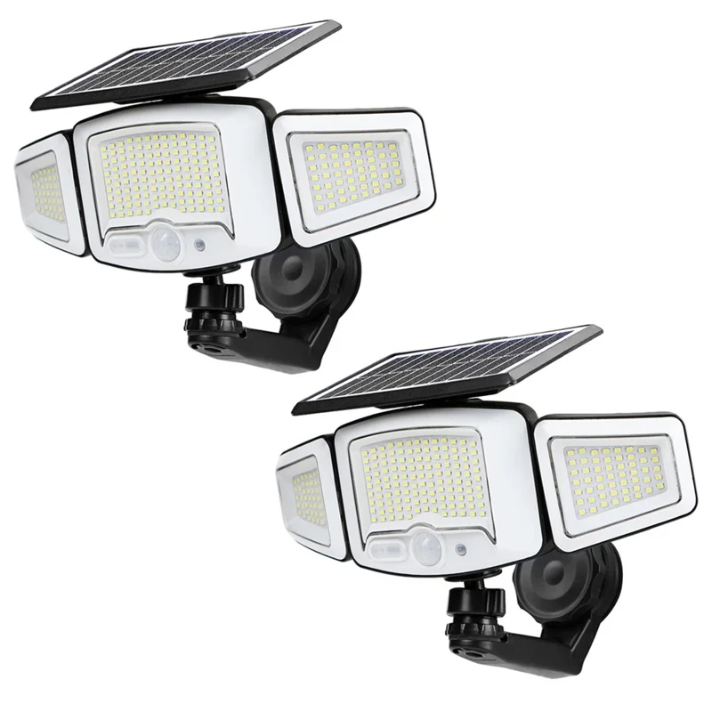 P74 2Pcs Solar Motion Sensor Magnetic Wall Light Dual Charging 3-Head 231-LED Outdoor Wall Lamp