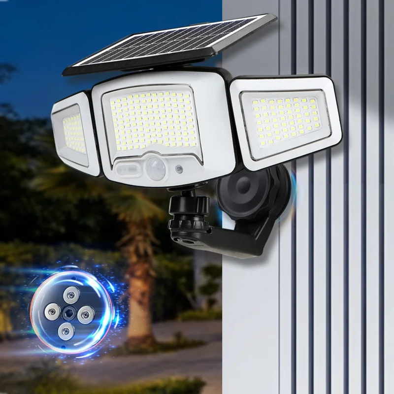 P74 2Pcs Solar Motion Sensor Magnetic Wall Light Dual Charging 3-Head 231-LED Outdoor Wall Lamp