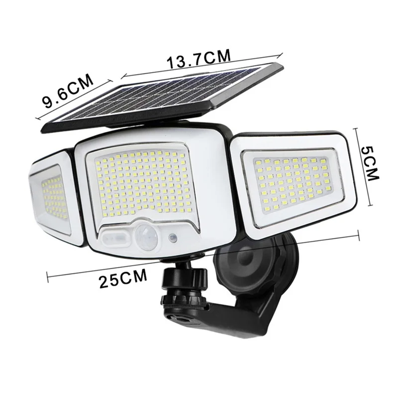 P74 2Pcs Solar Motion Sensor Magnetic Wall Light Dual Charging 3-Head 231-LED Outdoor Wall Lamp