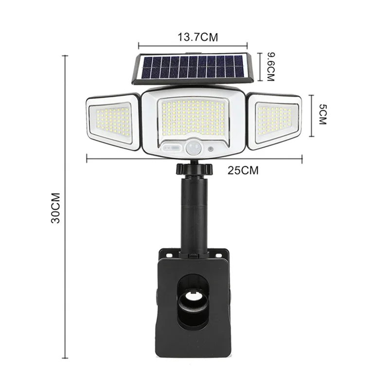P73 Solar PIR Motion Sensor LED Light 3-Head Adjustable Clamp-On Dual Charging Garden Outdoor Lamp