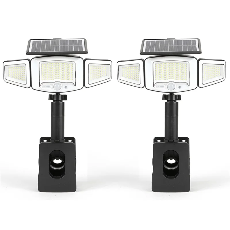 P73 2Pcs Solar PIR Motion Sensor LED Light 3-Head Adjustable Clamp-On Dual Charging Garden Outdoor Lamp