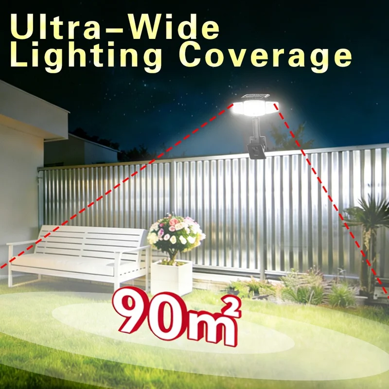 P73 2Pcs Solar PIR Motion Sensor LED Light 3-Head Adjustable Clamp-On Dual Charging Garden Outdoor Lamp