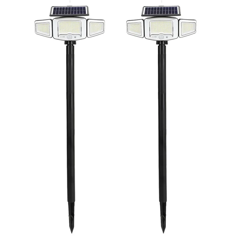 P75 2Pcs Solar LED Ground Spike Lights 3-Head Motion Sensor IP65 Waterproof Outdoor Garden Spotlight