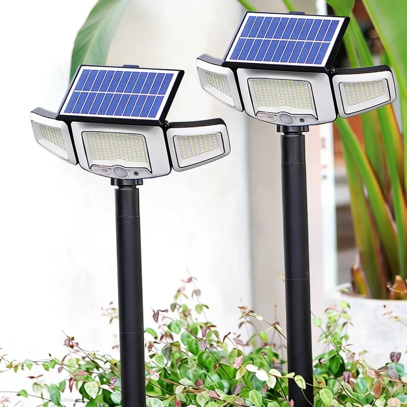 P75 2Pcs Solar LED Ground Spike Lights 3-Head Motion Sensor IP65 Waterproof Outdoor Garden Spotlight