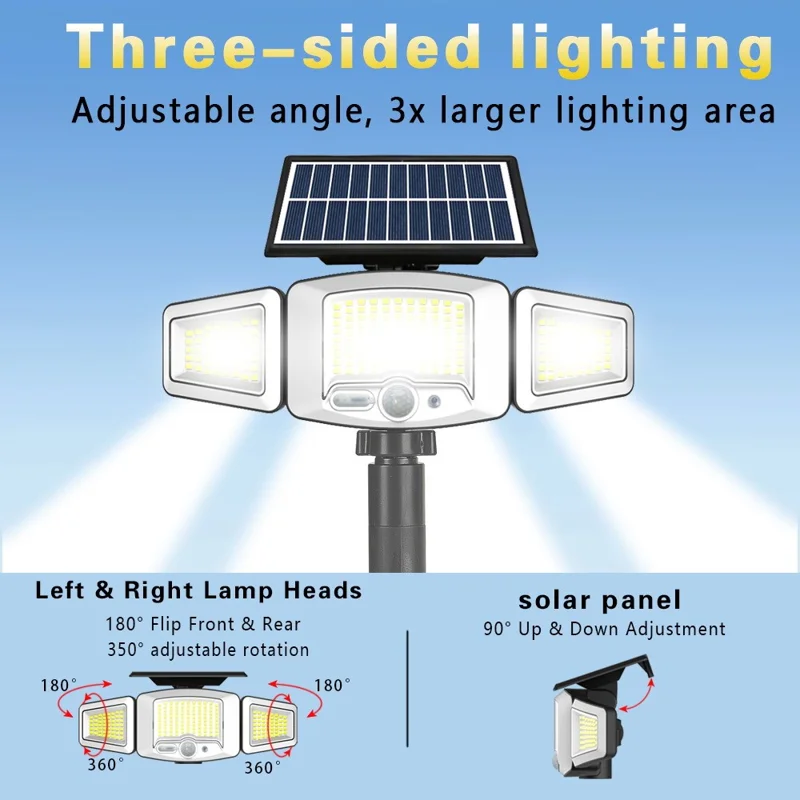 P75 2Pcs Solar LED Ground Spike Lights 3-Head Motion Sensor IP65 Waterproof Outdoor Garden Spotlight