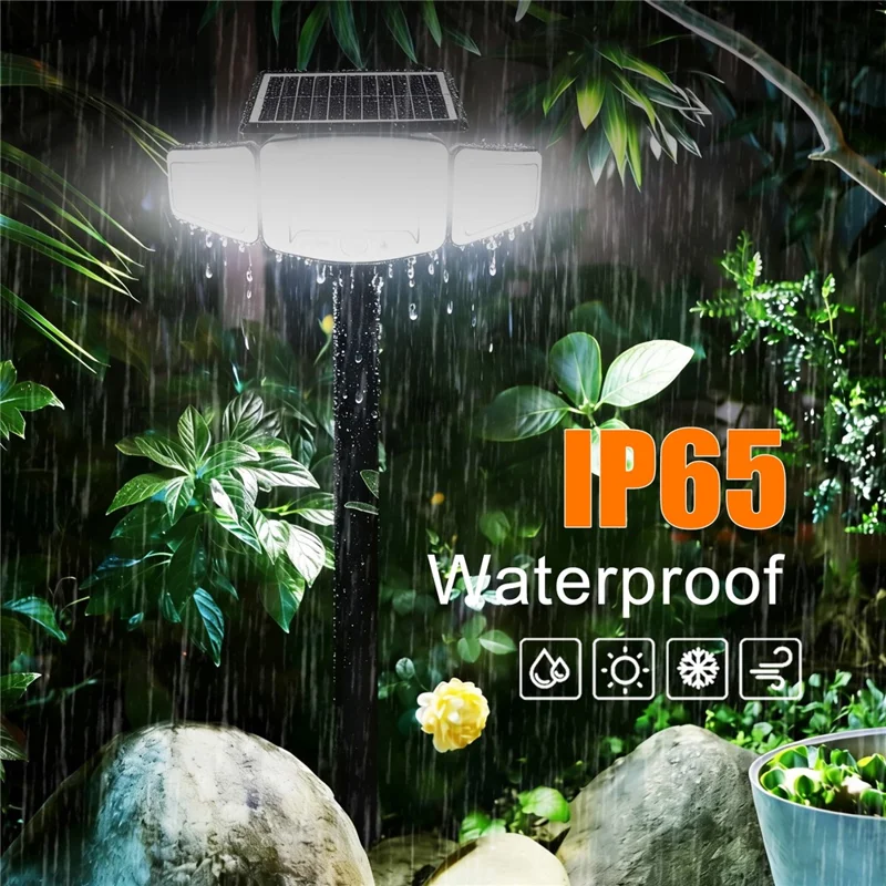 P75 2Pcs Solar LED Ground Spike Lights 3-Head Motion Sensor IP65 Waterproof Outdoor Garden Spotlight