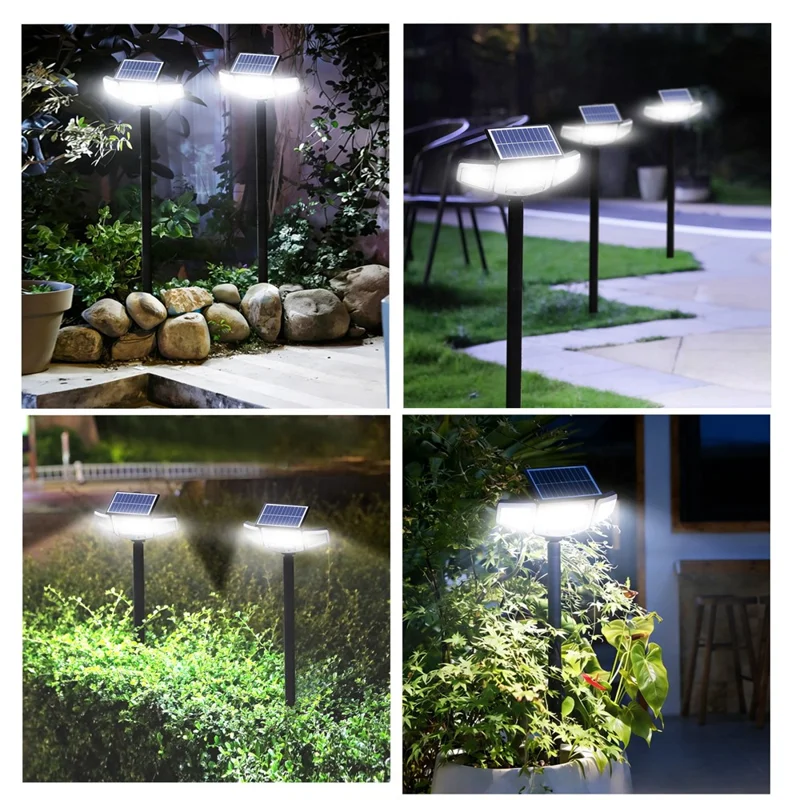 P75 2Pcs Solar LED Ground Spike Lights 3-Head Motion Sensor IP65 Waterproof Outdoor Garden Spotlight