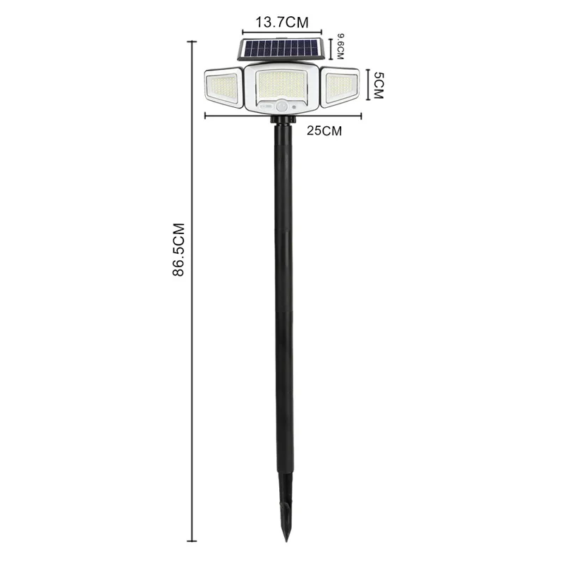 P75 2Pcs Solar LED Ground Spike Lights 3-Head Motion Sensor IP65 Waterproof Outdoor Garden Spotlight
