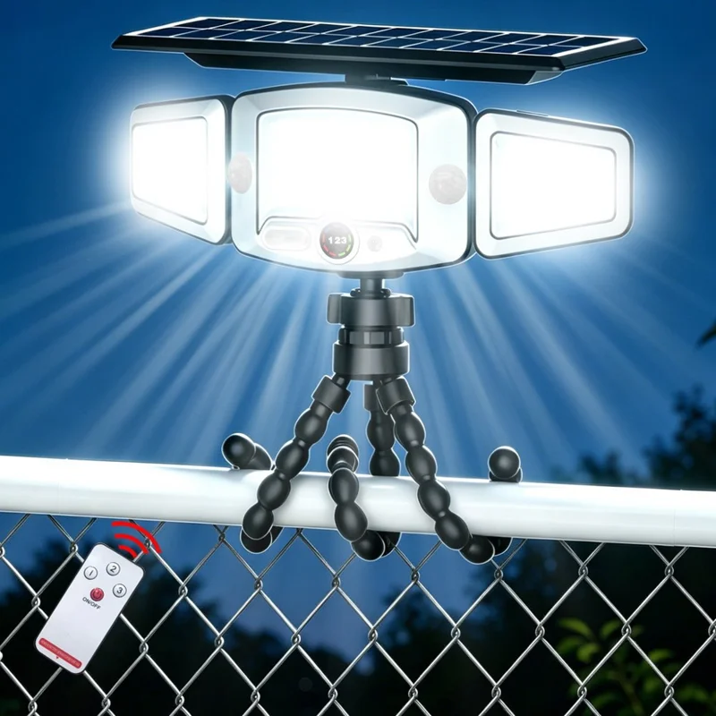 ضوء ليد ثلاثي الرؤوس مرنة بتصميم أخطبوط تعمل بالطاقة الشمسية P80 231-LED مع مستشعر حركة ضوء أمان خارجي مقاوم للماء IP65