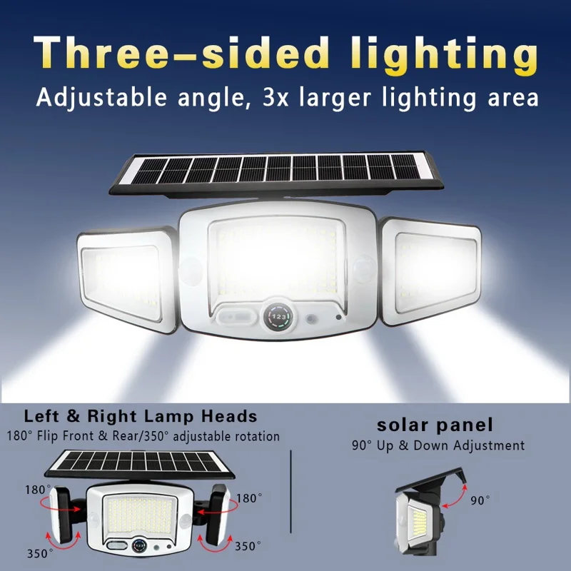ضوء ليد ثلاثي الرؤوس مرنة بتصميم أخطبوط تعمل بالطاقة الشمسية P80 231-LED مع مستشعر حركة ضوء أمان خارجي مقاوم للماء IP65
