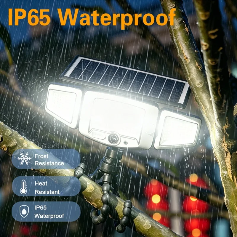 ضوء ليد ثلاثي الرؤوس مرنة بتصميم أخطبوط تعمل بالطاقة الشمسية P80 231-LED مع مستشعر حركة ضوء أمان خارجي مقاوم للماء IP65