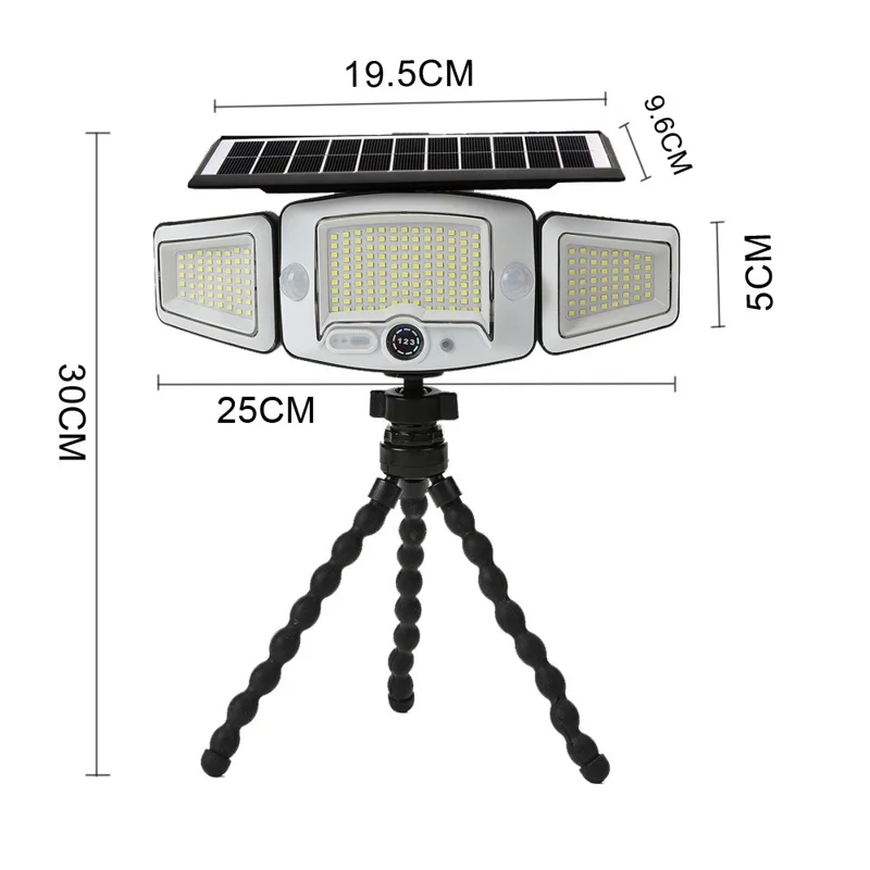 ضوء ليد ثلاثي الرؤوس مرنة بتصميم أخطبوط تعمل بالطاقة الشمسية P80 231-LED مع مستشعر حركة ضوء أمان خارجي مقاوم للماء IP65