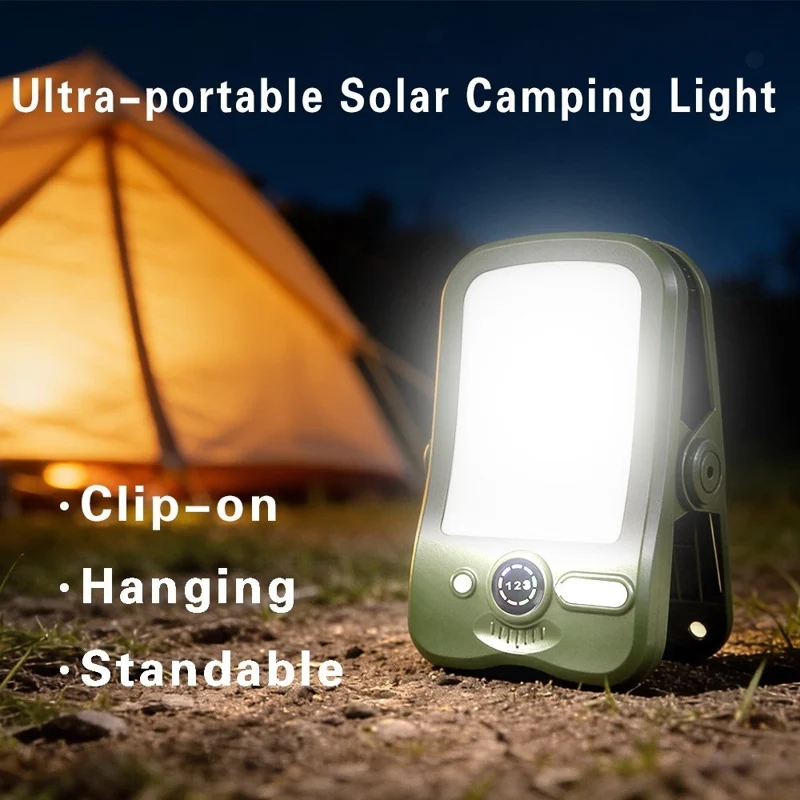 Solar Camping Clip-On Light 60-LED 3 Dimmable Modes Waterproof Rechargeable Lantern Night Light Outdoor Lighting - P61  /  Green