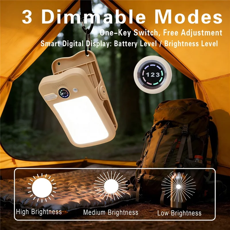 Solar Camping Clip-On Light 60-LED 3 Dimmable Modes Waterproof Rechargeable Lantern Night Light Outdoor Lighting - P61  /  Green