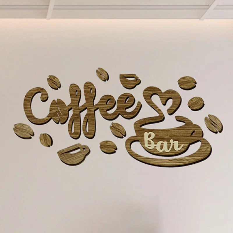 1 Set Créatif Décor Mural Bois Bar à Café Lettrage 3D, Autocollant Décor pour Café, Bar Maison - Brun