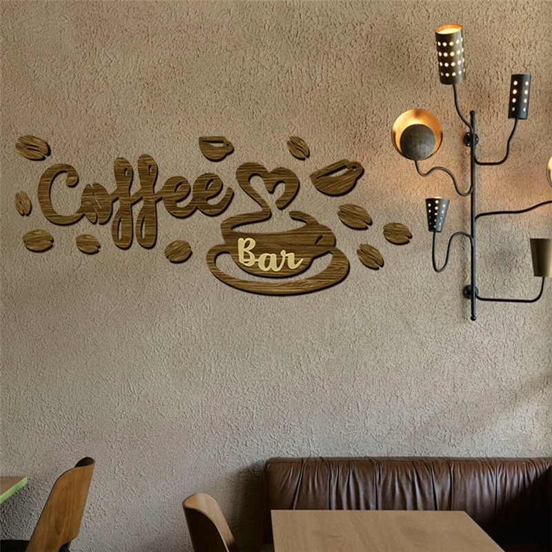 1 Set Créatif Décor Mural Bois Bar à Café Lettrage 3D, Autocollant Décor pour Café, Bar Maison - Brun