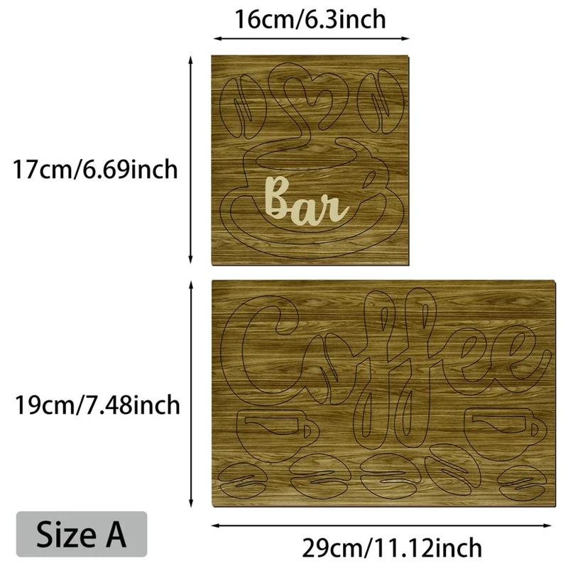 1 Set Créatif Décor Mural Bois Bar à Café Lettrage 3D, Autocollant Décor pour Café, Bar Maison - Brun