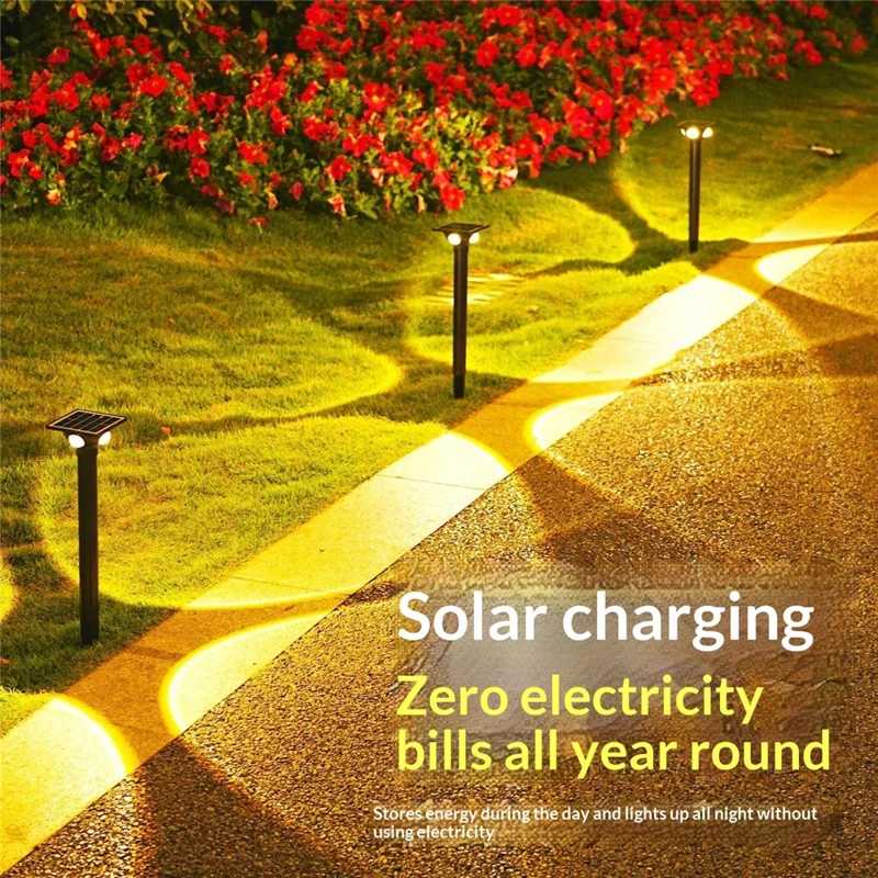 4-LED Solar Wegbeleuchtung Warme Standleuchten Wasserdicht Außen Garten Landschaft Hof Pfahlleuchte