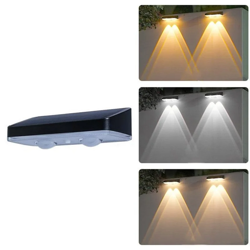 Solar Powered Dual Beam Wall Light Outdoor 3-Color Adjustable Waterproof Fence Garden Landscape Lamp