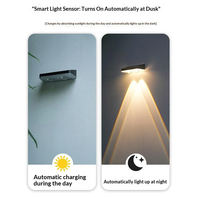 Solar Powered Dual Beam Wall Light Outdoor 3-Color Adjustable Waterproof Fence Garden Landscape Lamp
