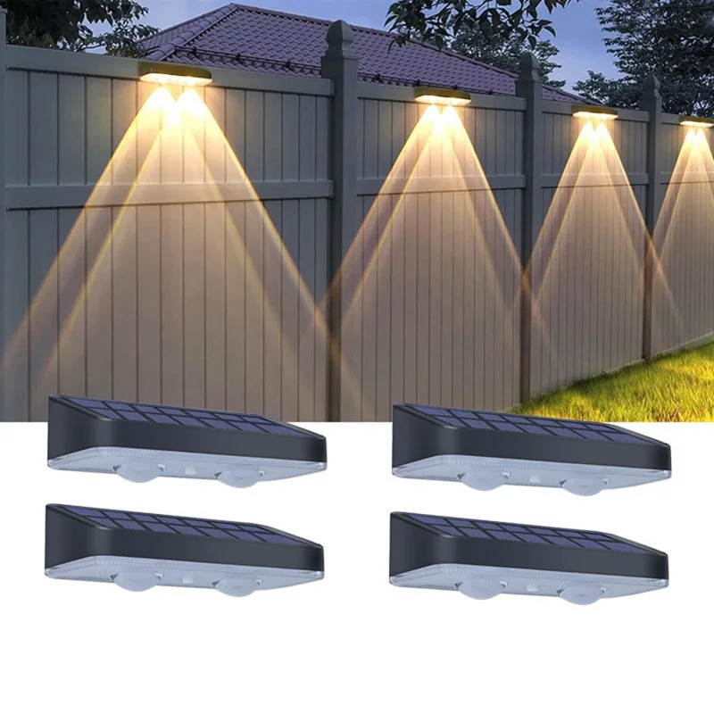 2Pcs Solar Powered Dual Beam Wall Light Outdoor 3-Color Adjustable Waterproof Fence Garden Landscape Lamp