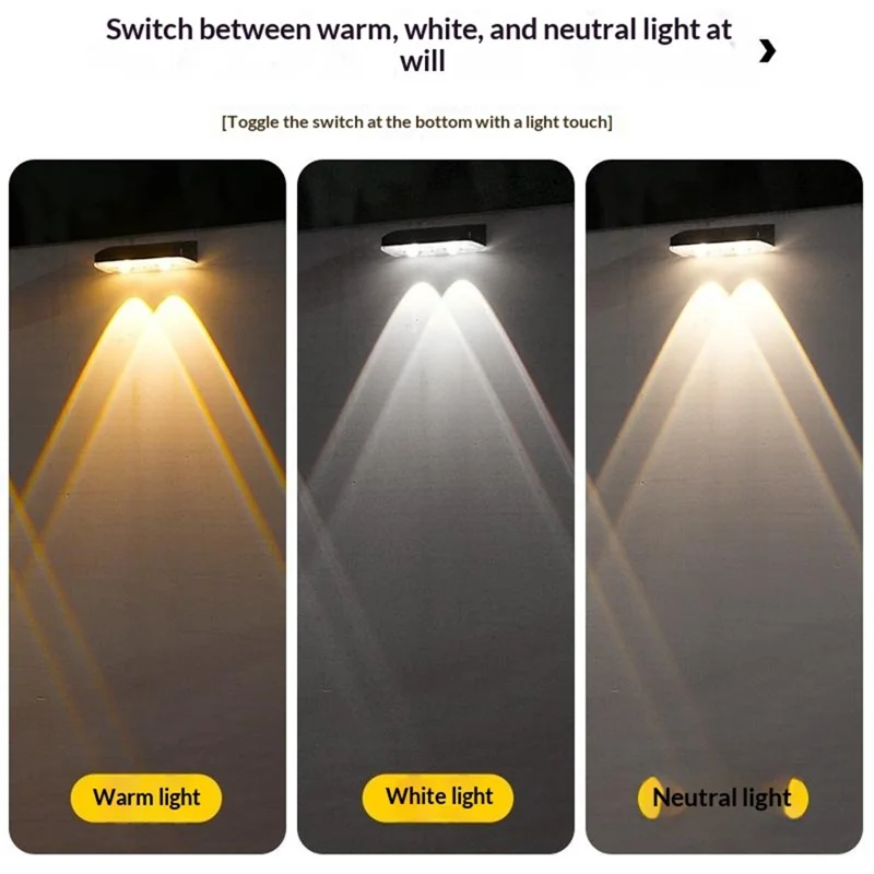 2Pcs Solar Powered Dual Beam Wall Light Outdoor 3-Color Adjustable Waterproof Fence Garden Landscape Lamp