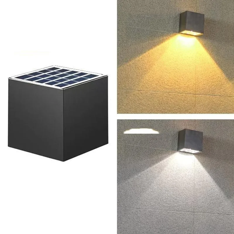 Solarbetriebene quadratische Wandlampe für den Außenbereich, Gartenzaun, IP55 wasserdicht, Dekoration mit warmweißem Licht für den Garten – Warmweißes Licht