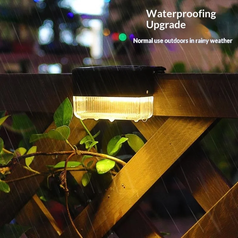 Solar Powered Fence Light IP55 Waterproof Dual Modes 3000K Warm White RGB LED Garden Stair Railing Lamp
