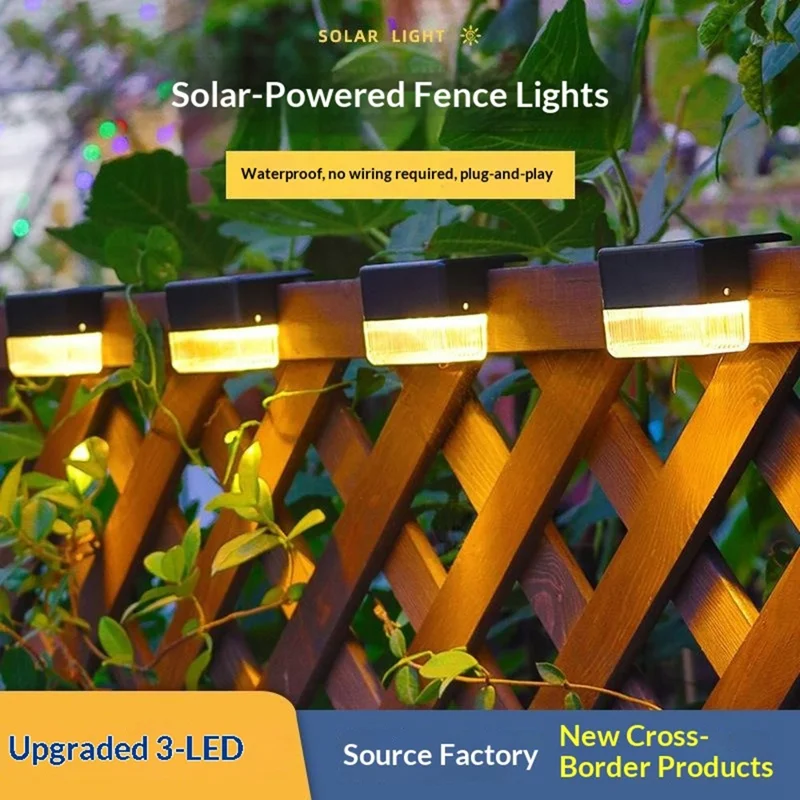 Solar Powered Fence Light IP55 Waterproof Dual Modes 3000K Warm White RGB LED Garden Stair Railing Lamp