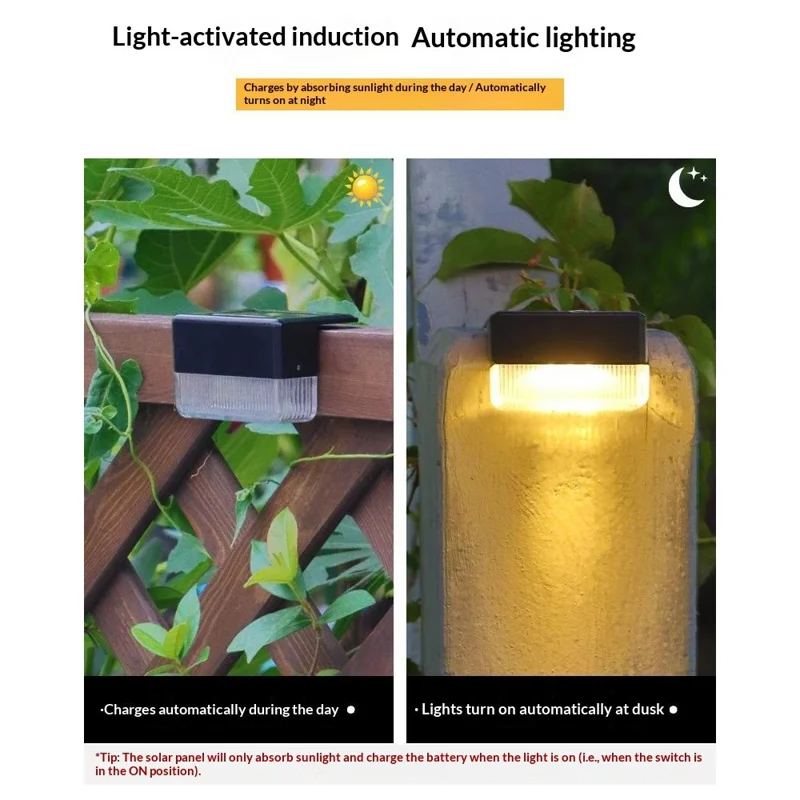 Solar Powered Fence Light IP55 Waterproof Dual Modes 3000K Warm White RGB LED Garden Stair Railing Lamp