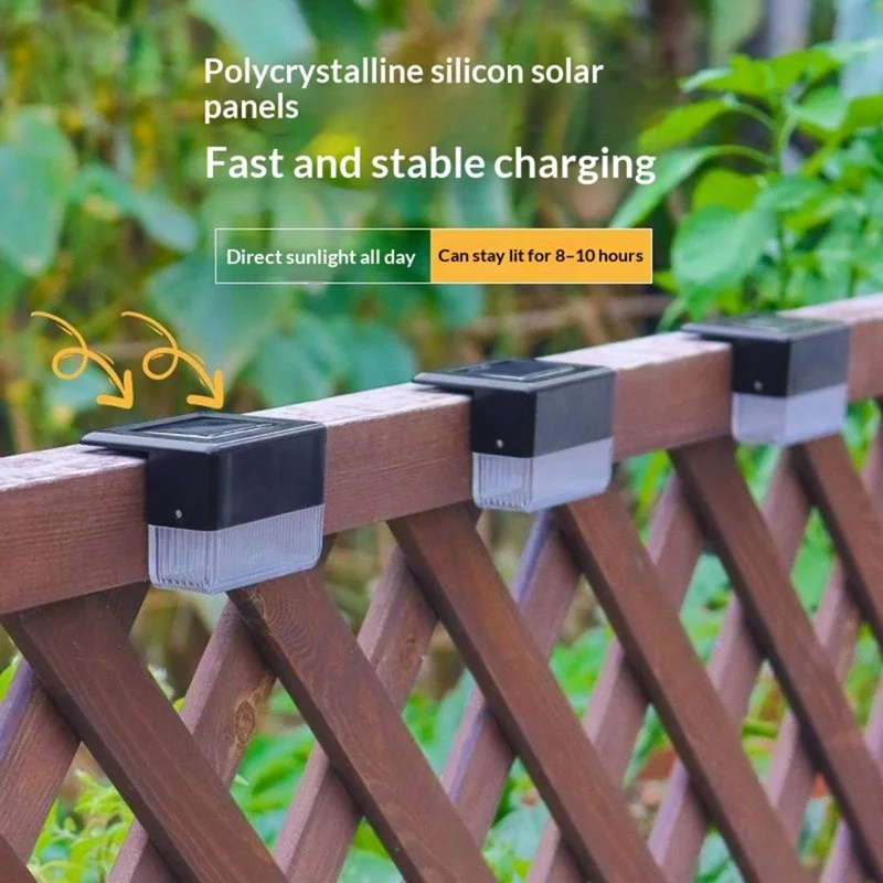 4Pcs Solar Powered Fence Light IP55 Waterproof Dual Modes 3000K Warm White RGB LED Garden Stair Railing Lamp