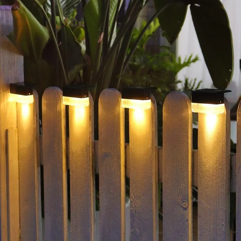 4Pcs Solar Powered Fence Light IP55 Waterproof Dual Modes 3000K Warm White RGB LED Garden Stair Railing Lamp