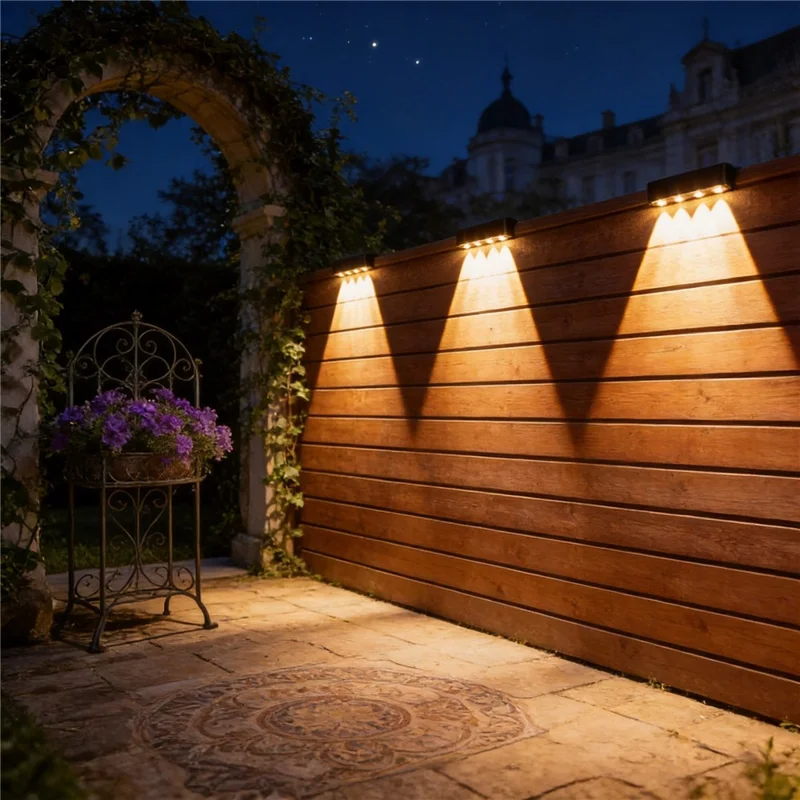 4-LED Solar Zaun-Wandleuchte 1200mAh Akku Zweifache Helligkeit Wasserdichte Wandleuchte für Garten und Hof - Warmes Licht