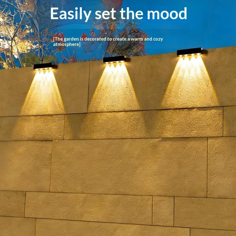 4-LED Solar Zaun-Wandleuchte 1200mAh Akku Zweifache Helligkeit Wasserdichte Wandleuchte für Garten und Hof - Warmes Licht