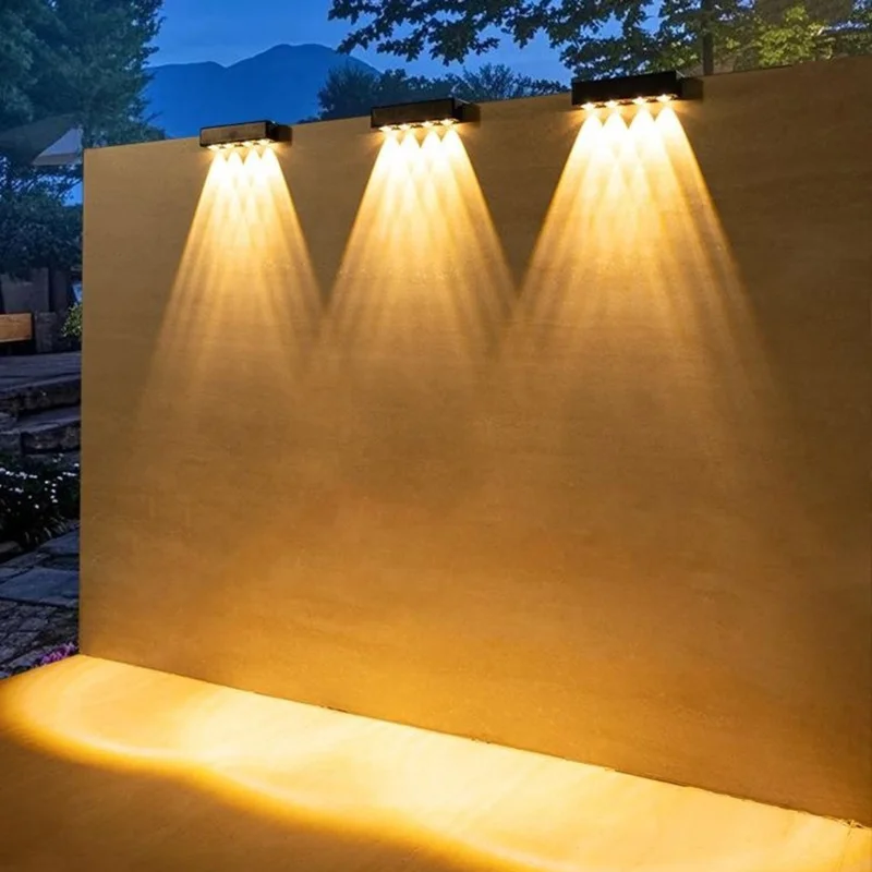 4-LED Solar Zaun-Wandleuchte 1200mAh Akku Zweifache Helligkeit Wasserdichte Wandleuchte für Garten und Hof - Warmes Licht
