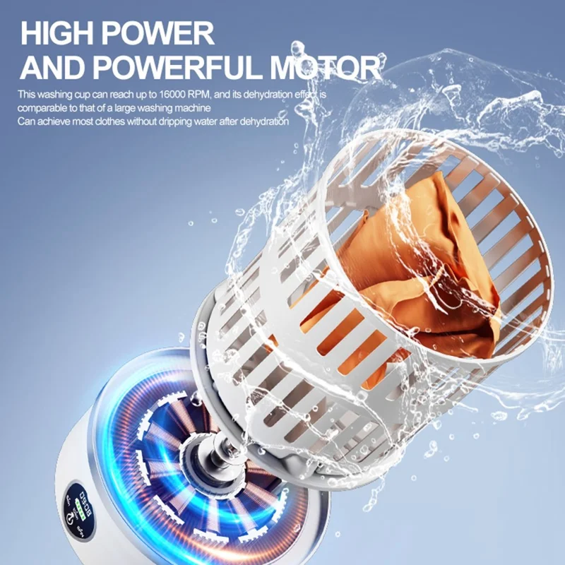 P-2 Mini Washing Machine Rechargeable 3L Portable Underwear Sock Washer 16000RPM with Spin Dry