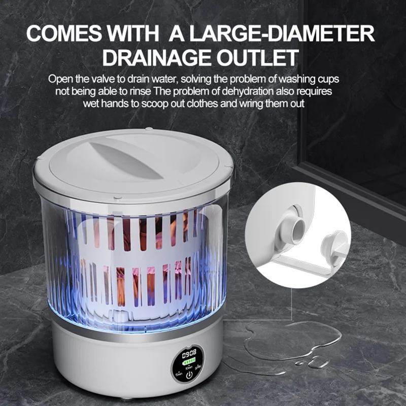 P-2 Mini Washing Machine Rechargeable 3L Portable Underwear Sock Washer 16000RPM with Spin Dry