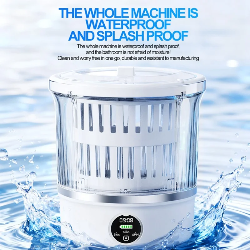 P-2 Mini Washing Machine Rechargeable 3L Portable Underwear Sock Washer 16000RPM with Spin Dry