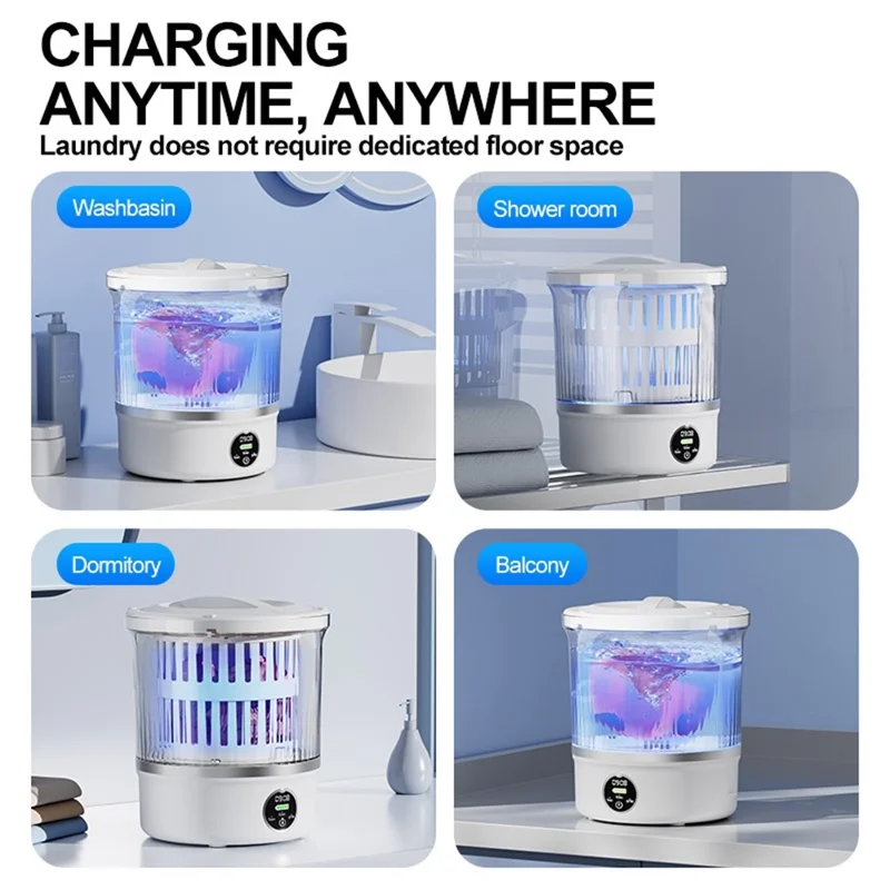 P-2 Mini Washing Machine Rechargeable 3L Portable Underwear Sock Washer 16000RPM with Spin Dry
