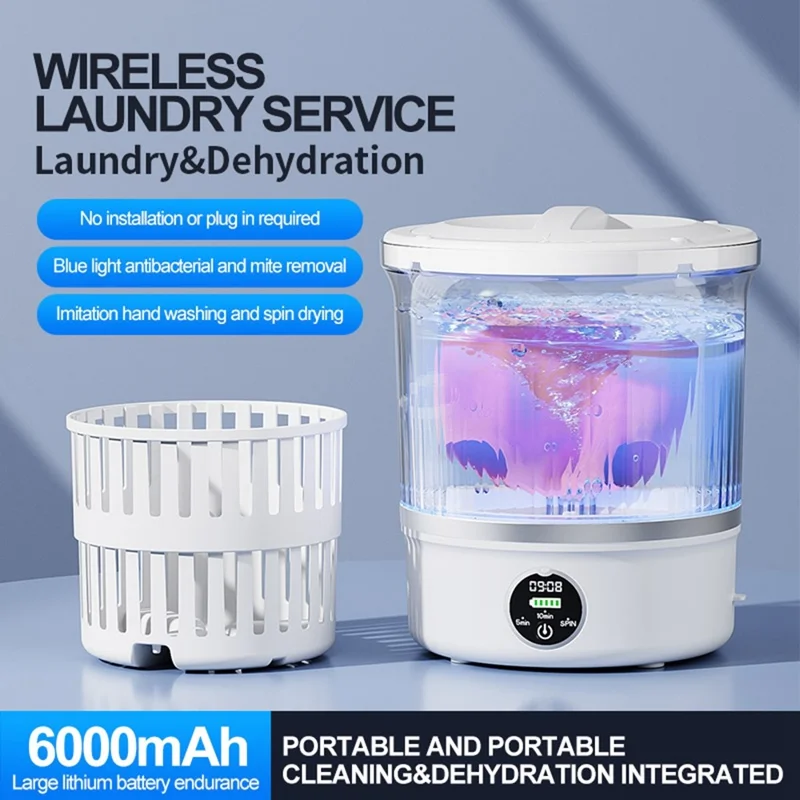 P-2 Mini Washing Machine Rechargeable 3L Portable Underwear Sock Washer 16000RPM with Spin Dry