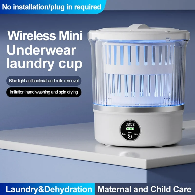P-2 Mini Washing Machine Rechargeable 3L Portable Underwear Sock Washer 16000RPM with Spin Dry