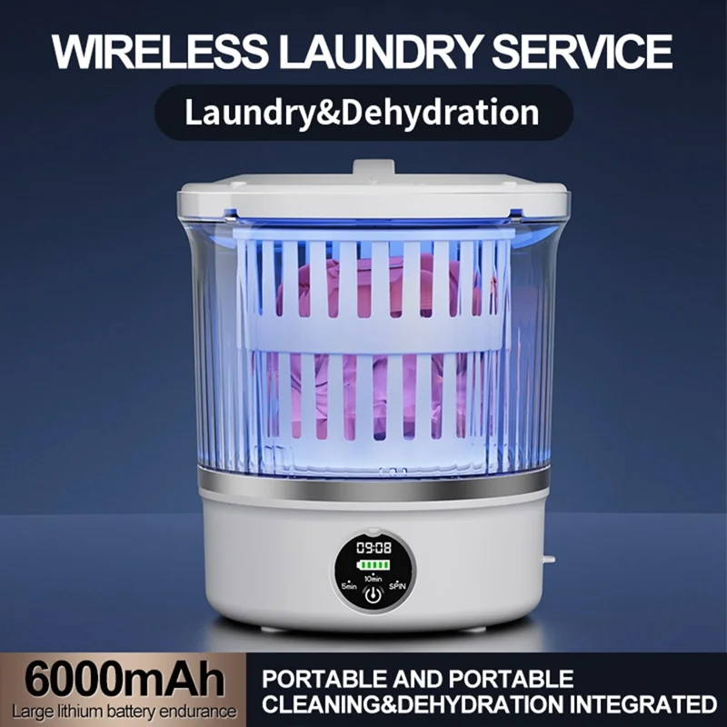 P-2 Mini Washing Machine Rechargeable 3L Portable Underwear Sock Washer 16000RPM with Spin Dry