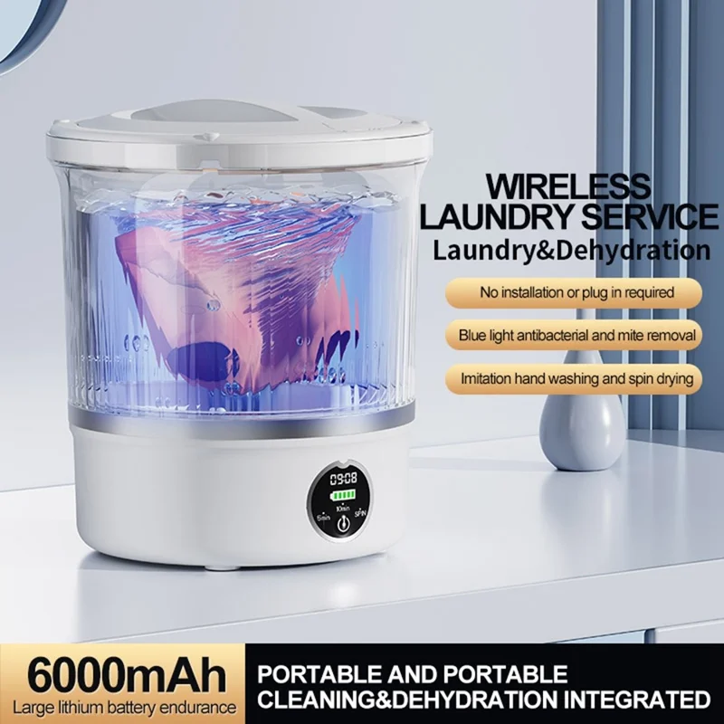 P-2 Mini Washing Machine Rechargeable 3L Portable Underwear Sock Washer 16000RPM with Spin Dry