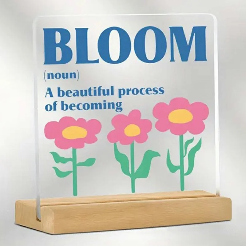 10x10cm Inspirational Desktop Acrylic Display Stand with Wood Base Transparent Decorative Table Ornament for Office Home - 15