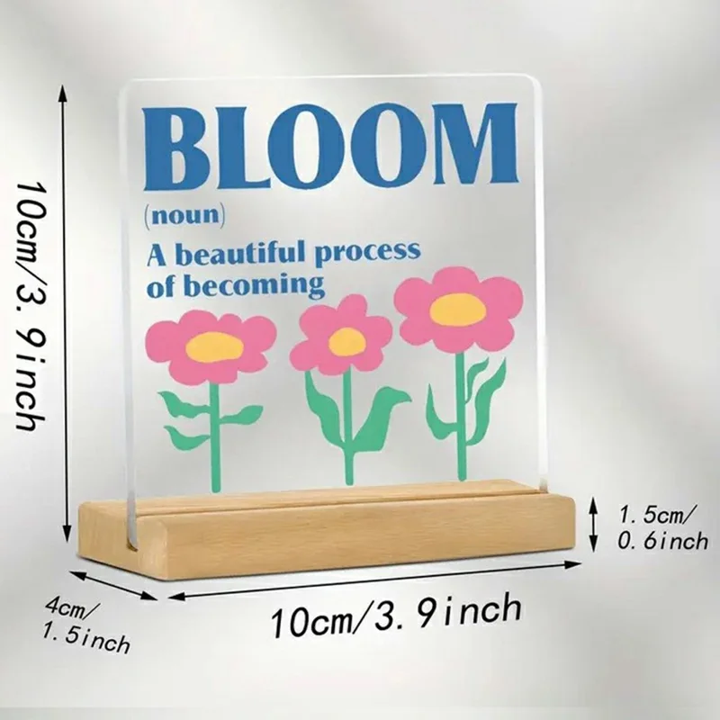 10x10cm Inspirational Desktop Acrylic Display Stand with Wood Base Transparent Decorative Table Ornament for Office Home - 15