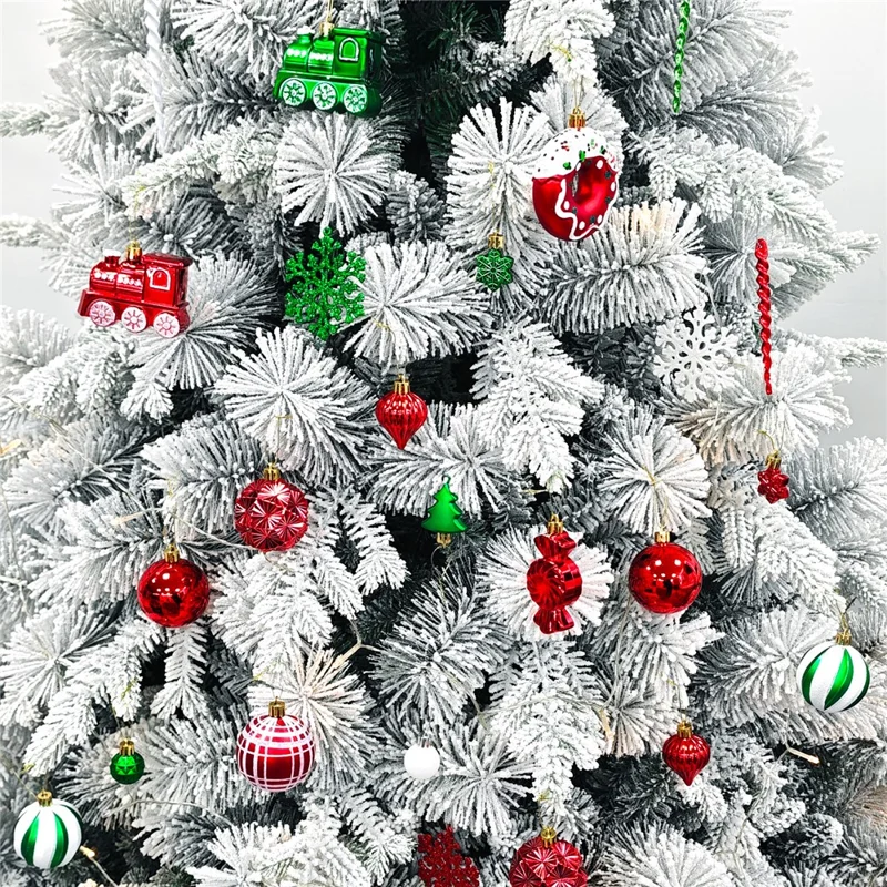 82Pcs Christmas Ornament Set Colorful Train Donut Ball Tree Decorations Hanging Baubles for Holiday - MJ-82-A3