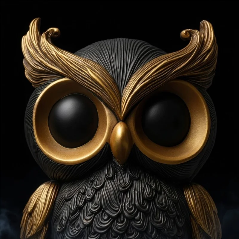 Elegant Owl Resin Ornament Feather Textured Desktop Decor for Home Office Study - Black Gold