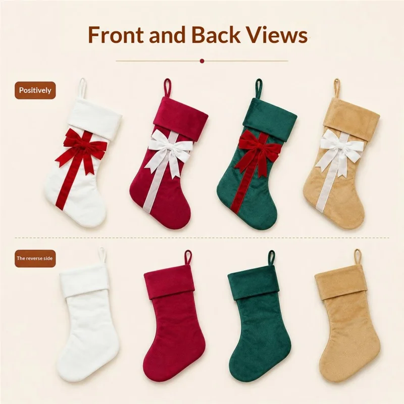 46x25cm Velvet Bow Christmas Stocking Large Capacity Hanging Fireplace Decor Gift Bag - Red