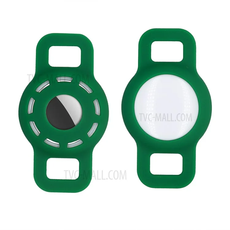 Funda protectora de silicona hueca antirrobo para localización y seguimiento de mascotas caninas con etiqueta Apple AirTag, tamaño: S - Verde negruzco
