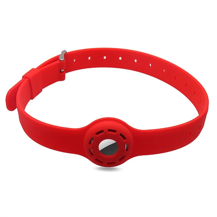 Pet Collar Design Hollow Out Anti-Lost Protective Cover Case Silicone Strap for Apple AirTag Tracker - Red